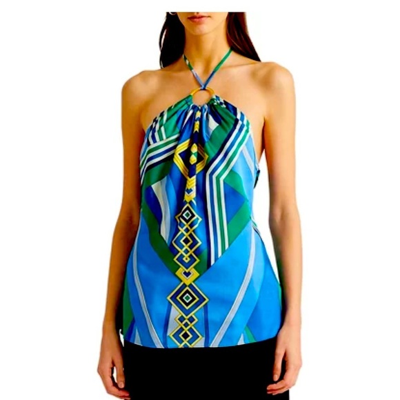 NWT RALPH LAUREN Blue Geometric Halter Top #EE0338 - Picture 2 of 13